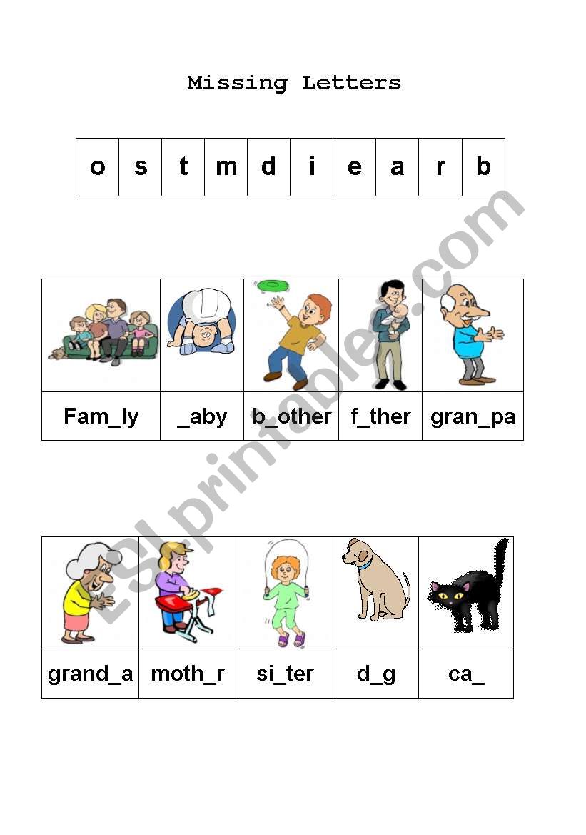 Family Missing Letters worksheet