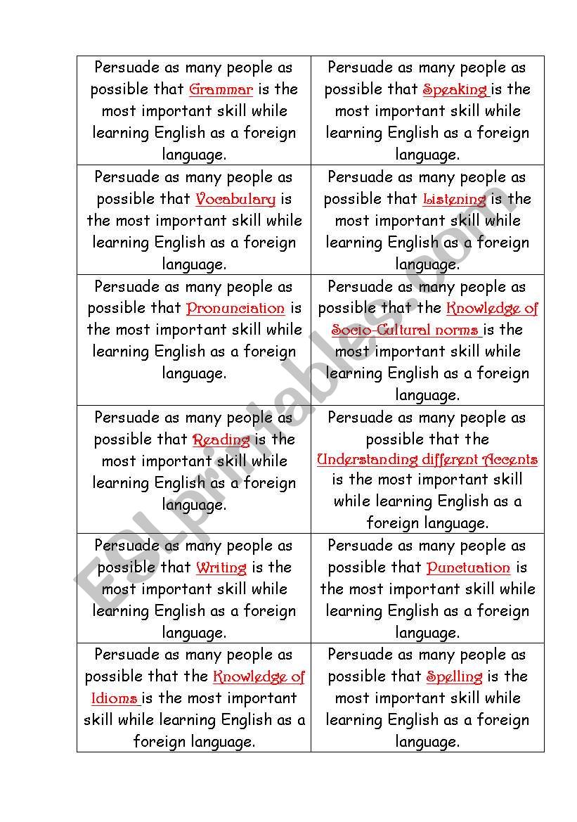 Warming-up speaking activity (learning english)