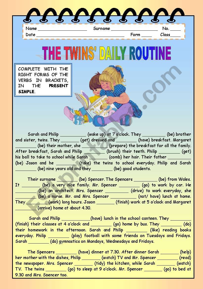 THE TWINS DAILY ROUTINE worksheet