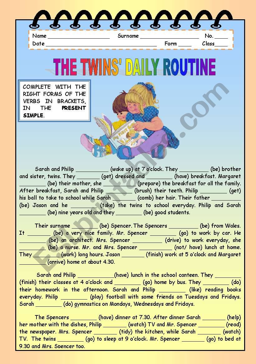 THE TWINSÂ´ DAILY ROUTINE worksheet