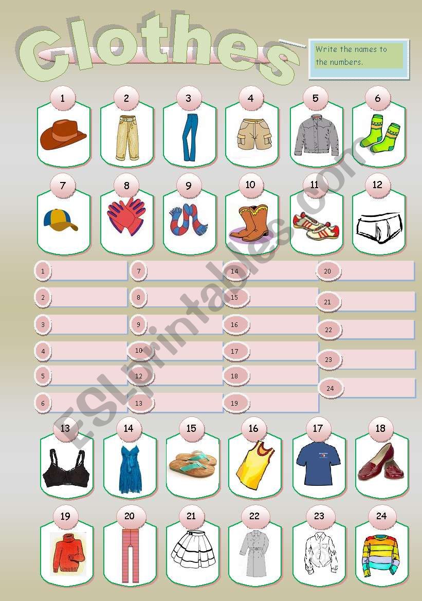 Clothes worksheet