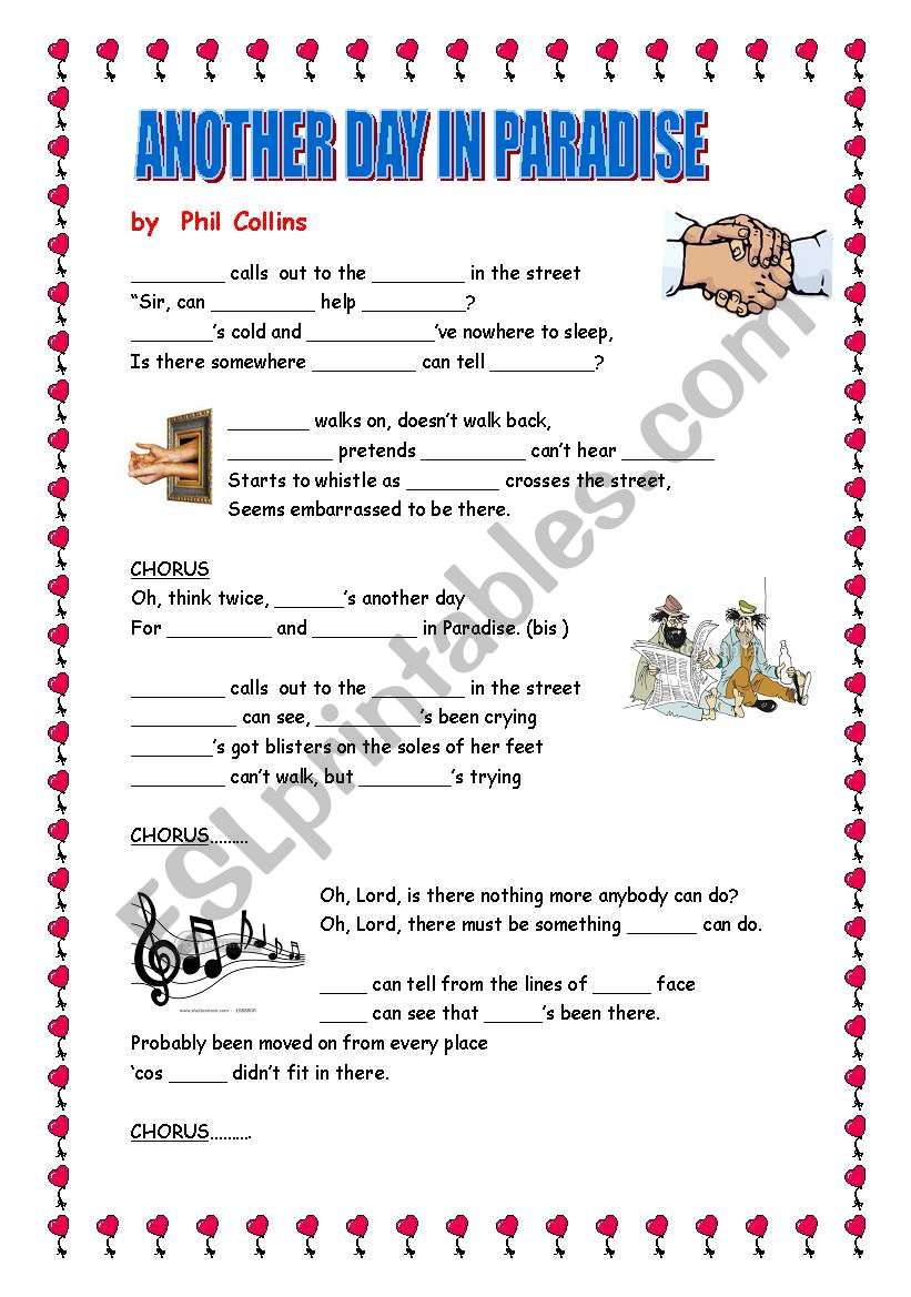 Another Day In Paradise lyrics - ESL worksheet by Adva