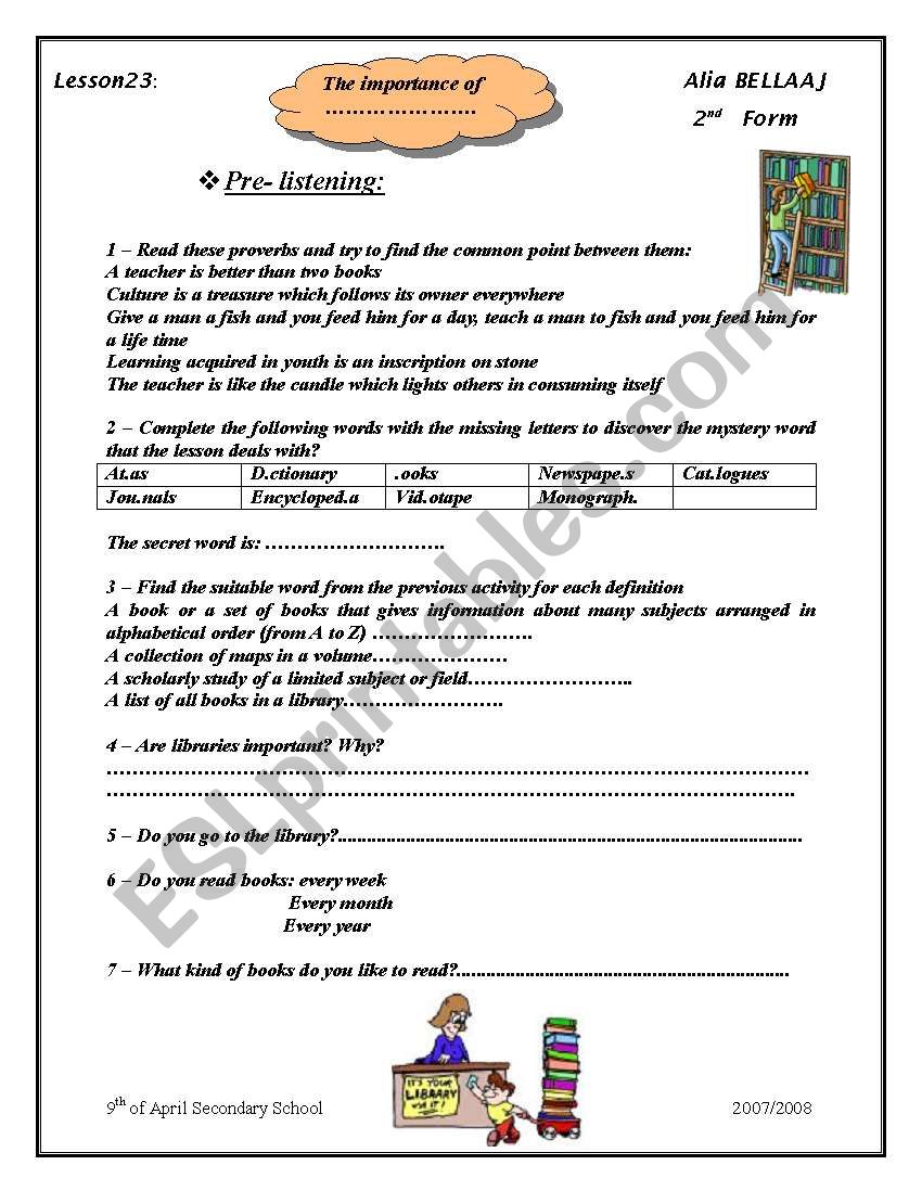 the importance of librairies worksheet
