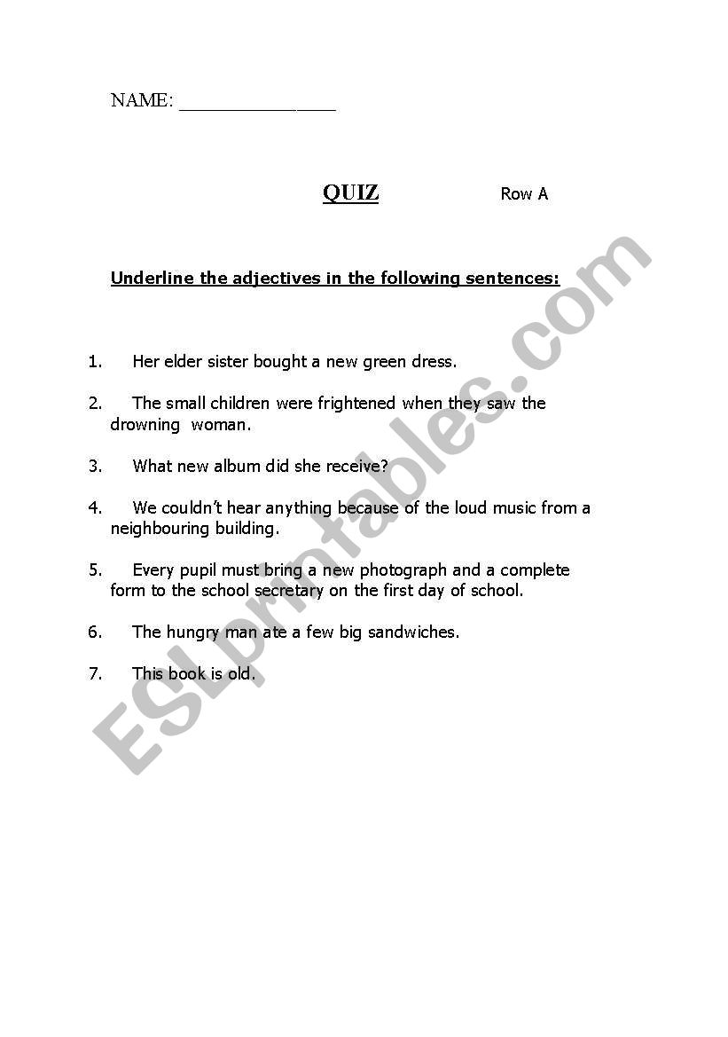 Identifying Adjectives worksheet