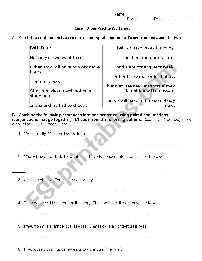 Conjunctions worksheet