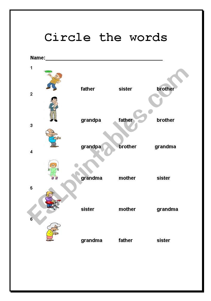 Family Multiple Choice worksheet