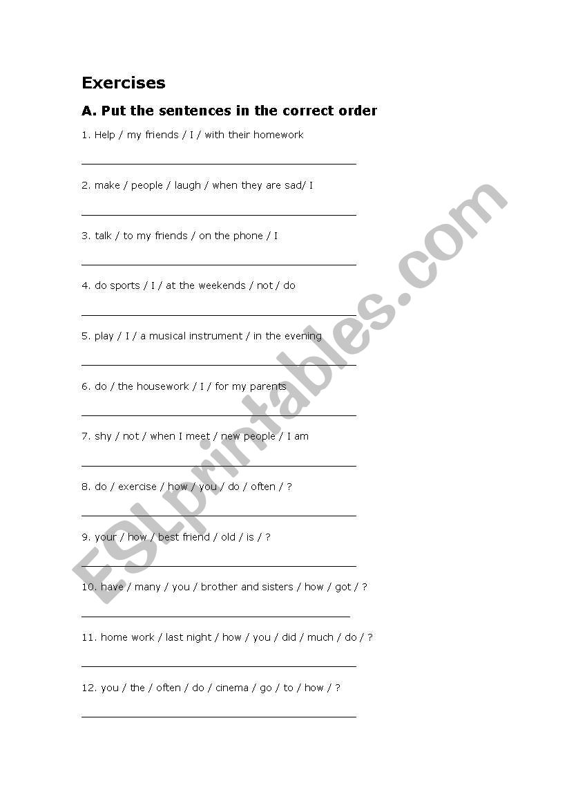 Order worksheet