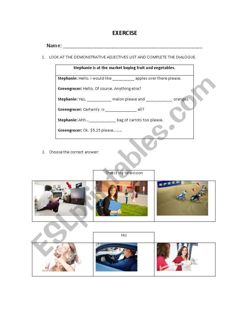 Possessive & Demonstrative Adjectives Exercise