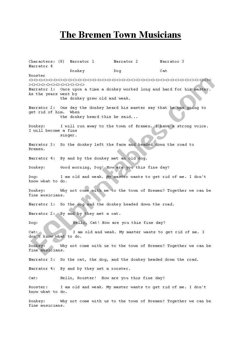 bremen musicians worksheet