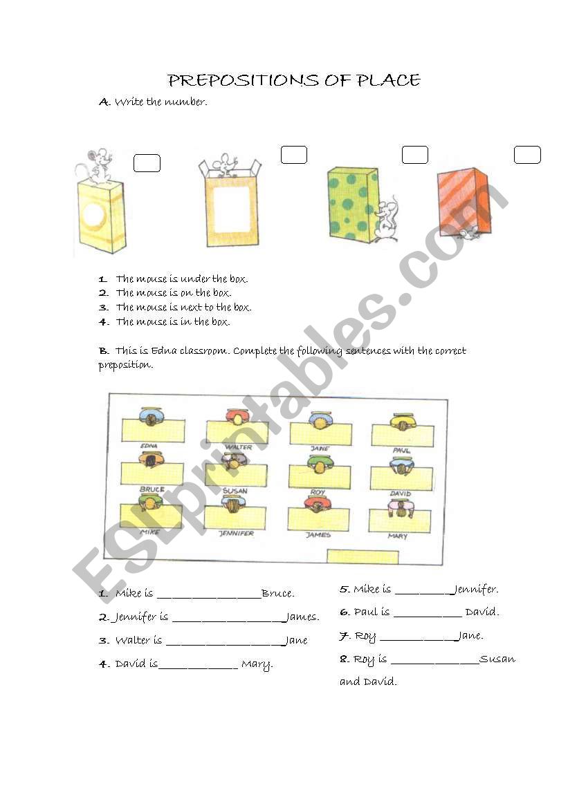 Prepositions of place worksheet