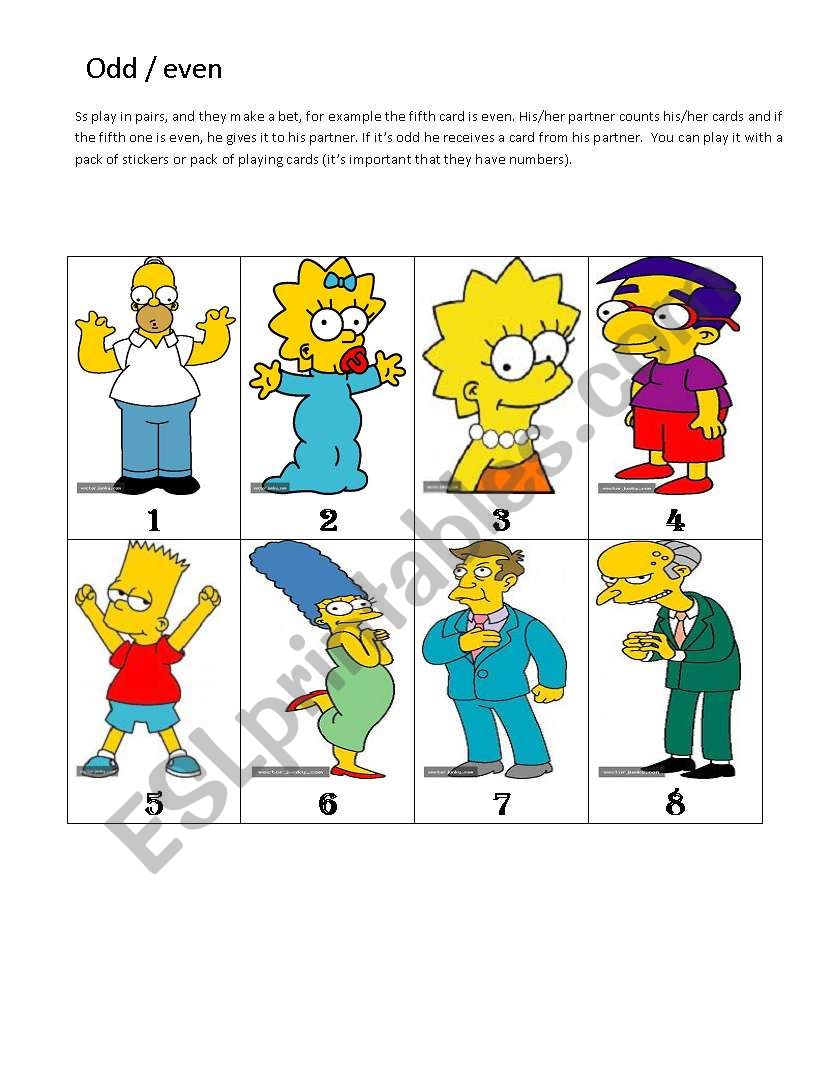 The Simpsons - odd/even worksheet