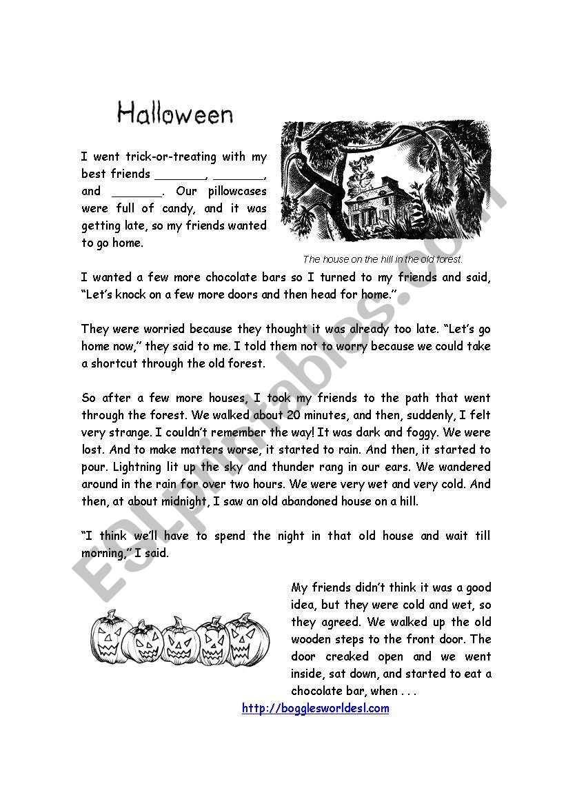 Halloween, the haunted house worksheet