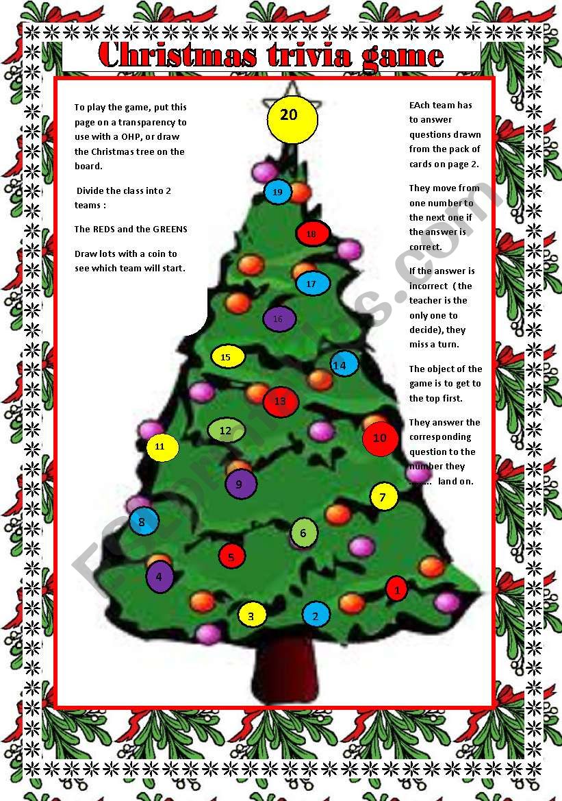 Christmas trivia game( question cards on page 2! to go with the christmas tree board game!))