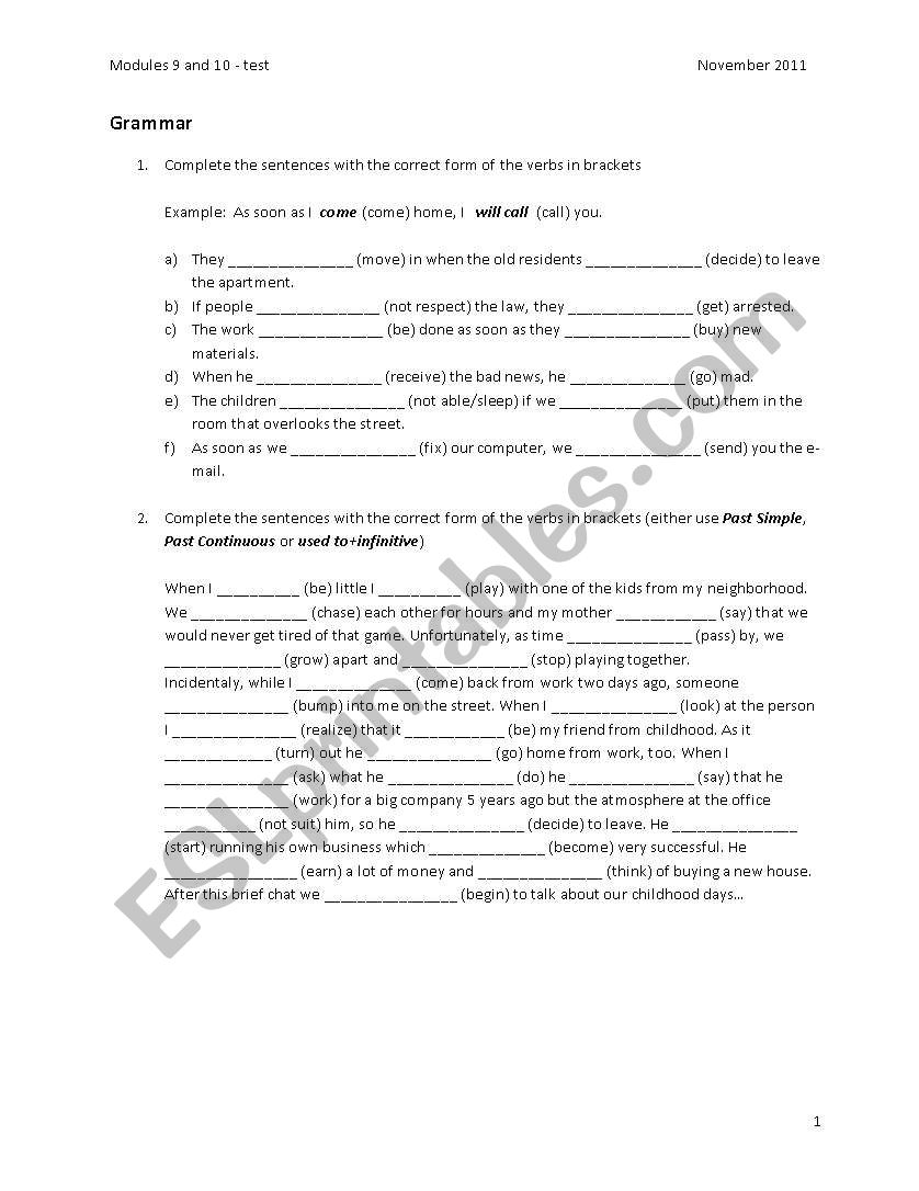 Cutting Edge Pre Intermediate test on units 9 and 10