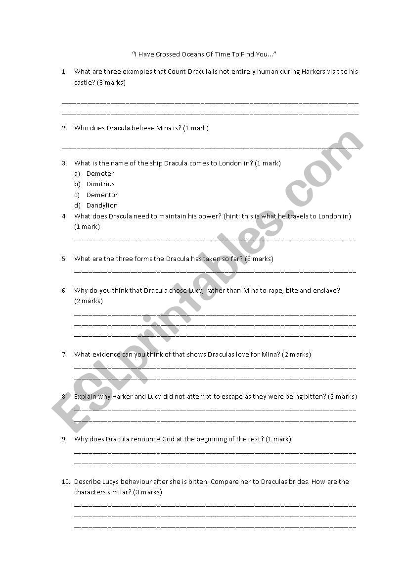 dracula quiz worksheet