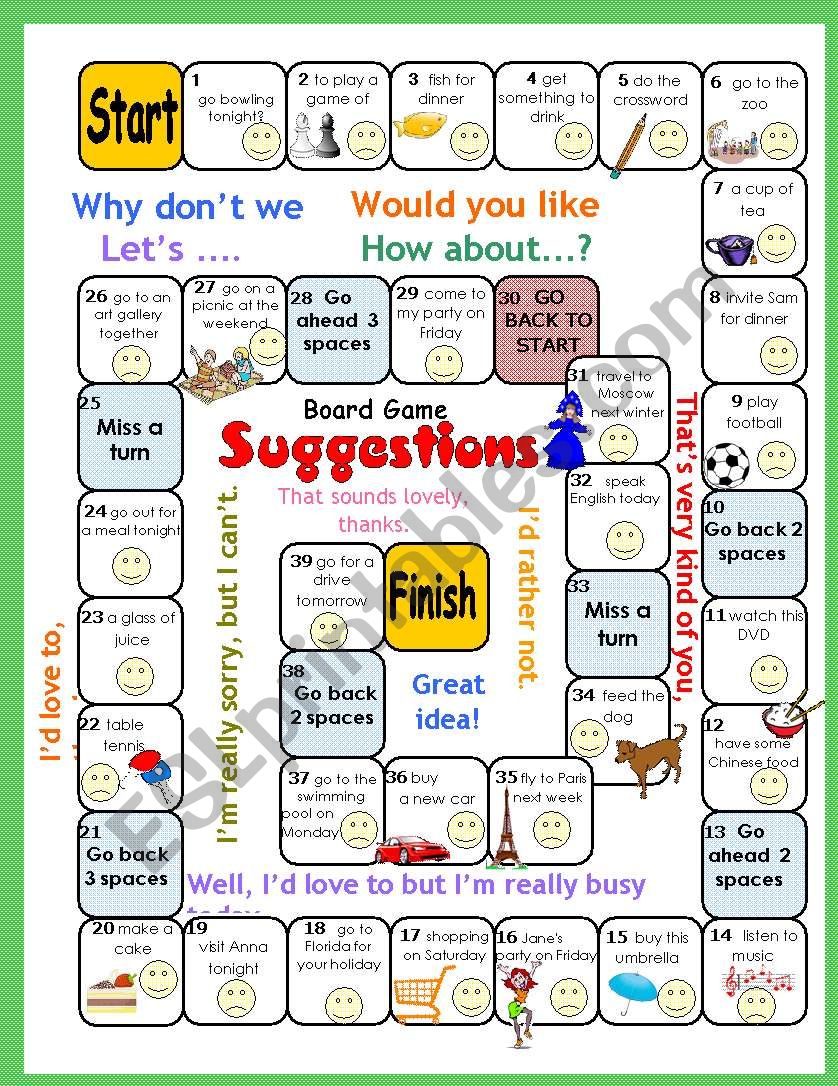 Making Suggestions Boardgame (Why dont we..? Lets.. Would you like...? How about ...?)