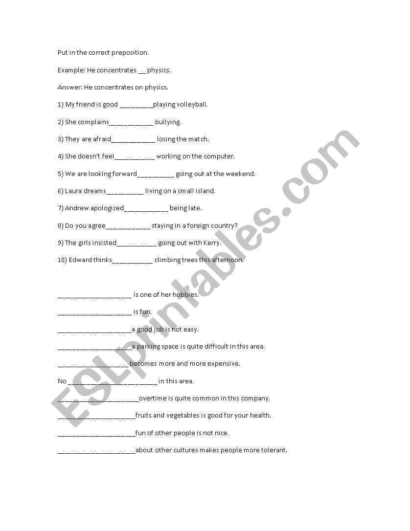 Gerunds worksheet