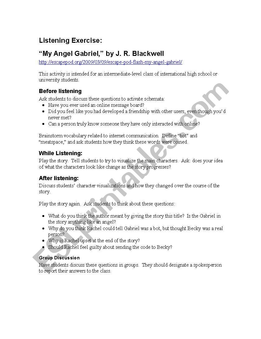 Listening Exercise - My Angel Gabriel, by J. R. Blackwell