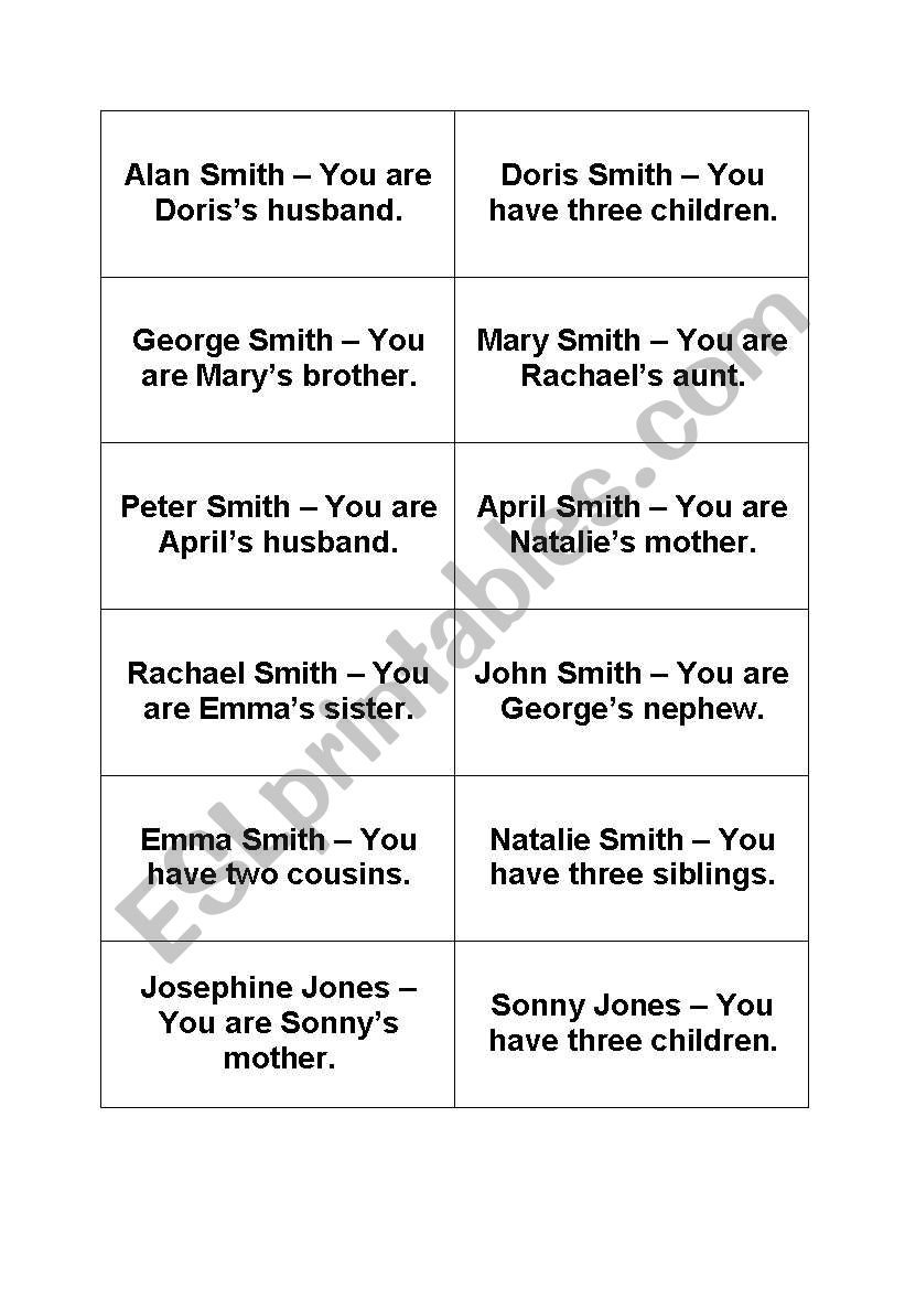 Family Tree Cards worksheet