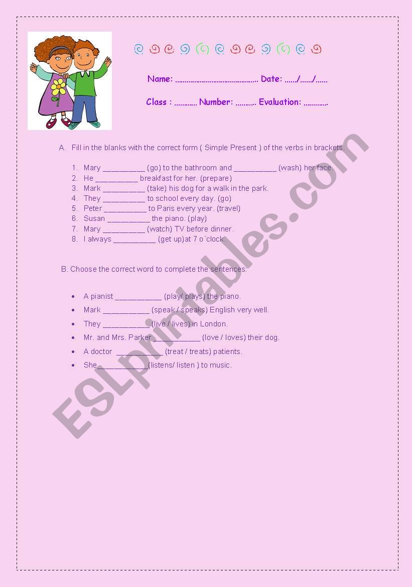 Simple Present Worksheet  worksheet
