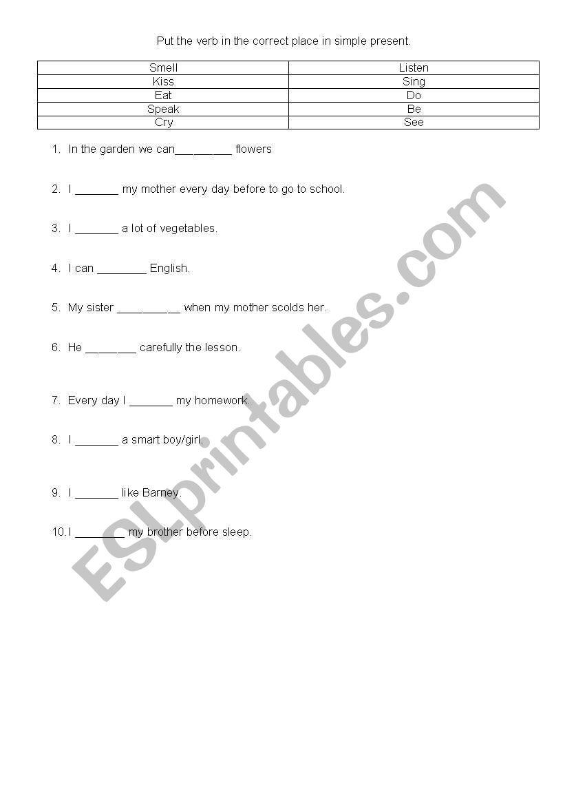 verbs worksheet