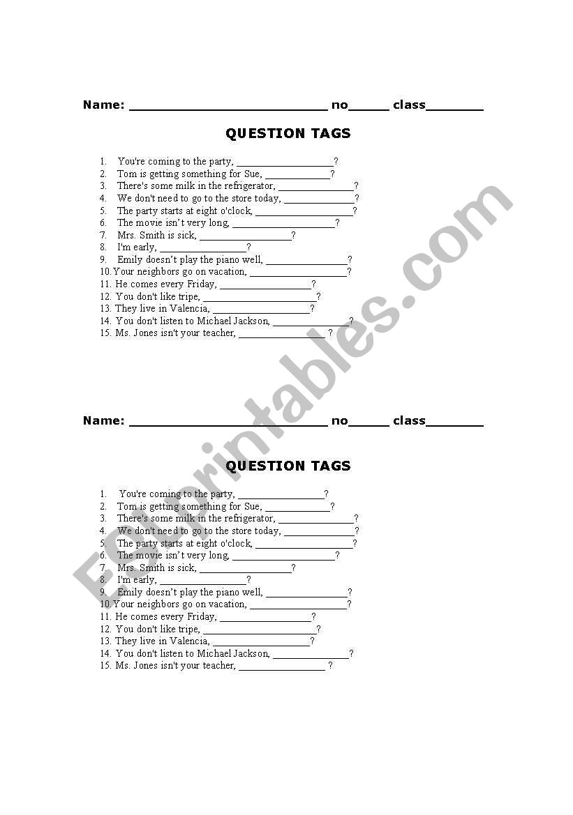 question tags worksheet