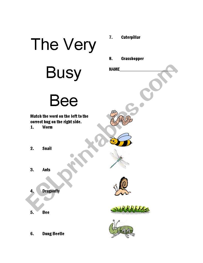 Very Busy Bee worksheet