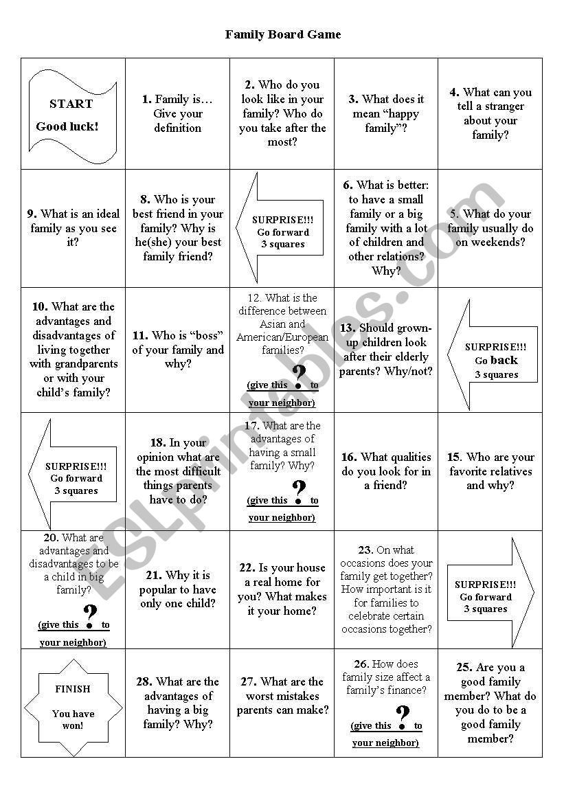 Family Board Game worksheet