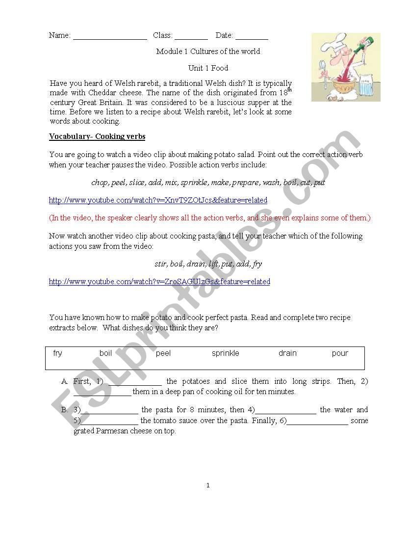 Recipe writing worksheet