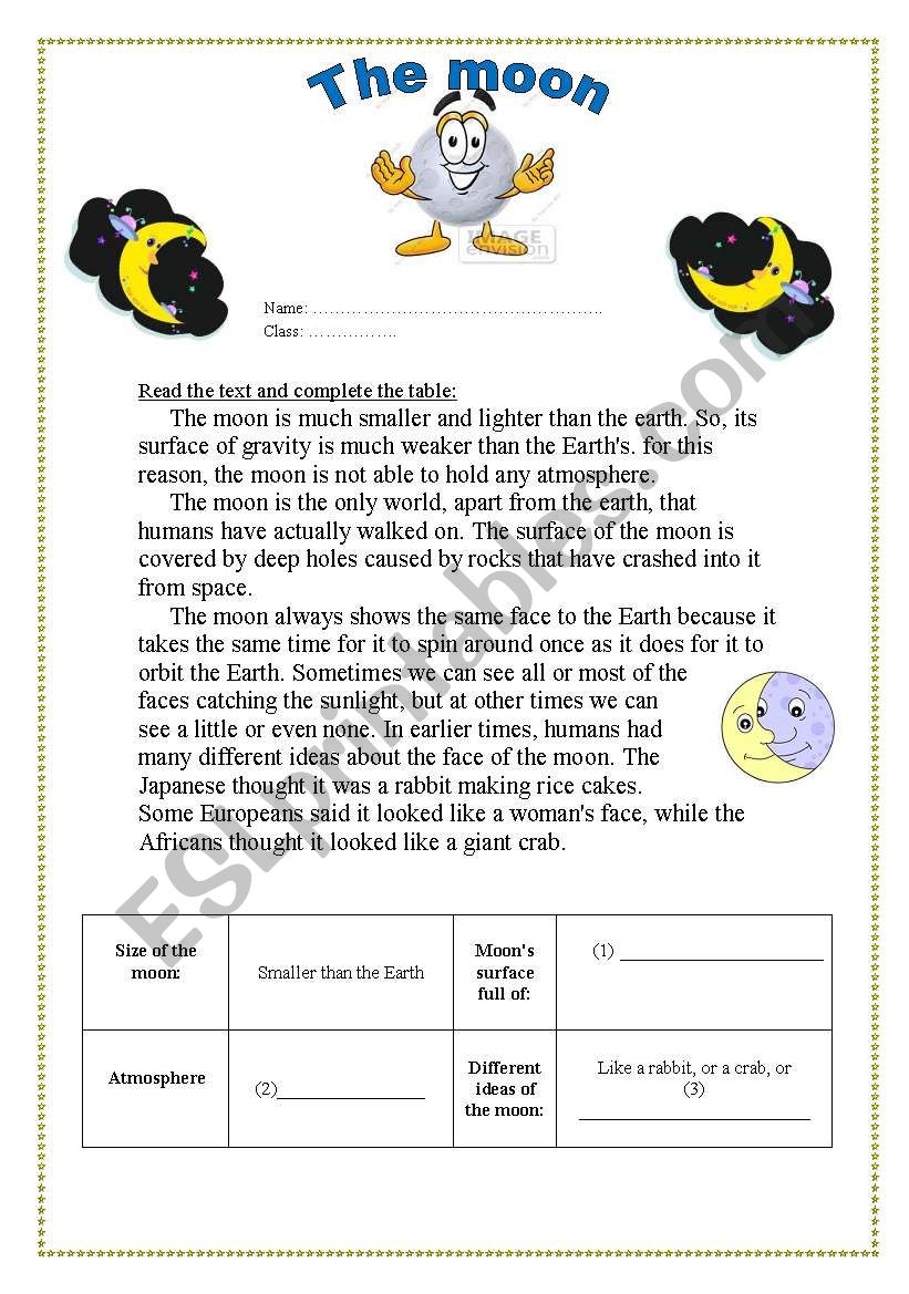 the moon worksheet