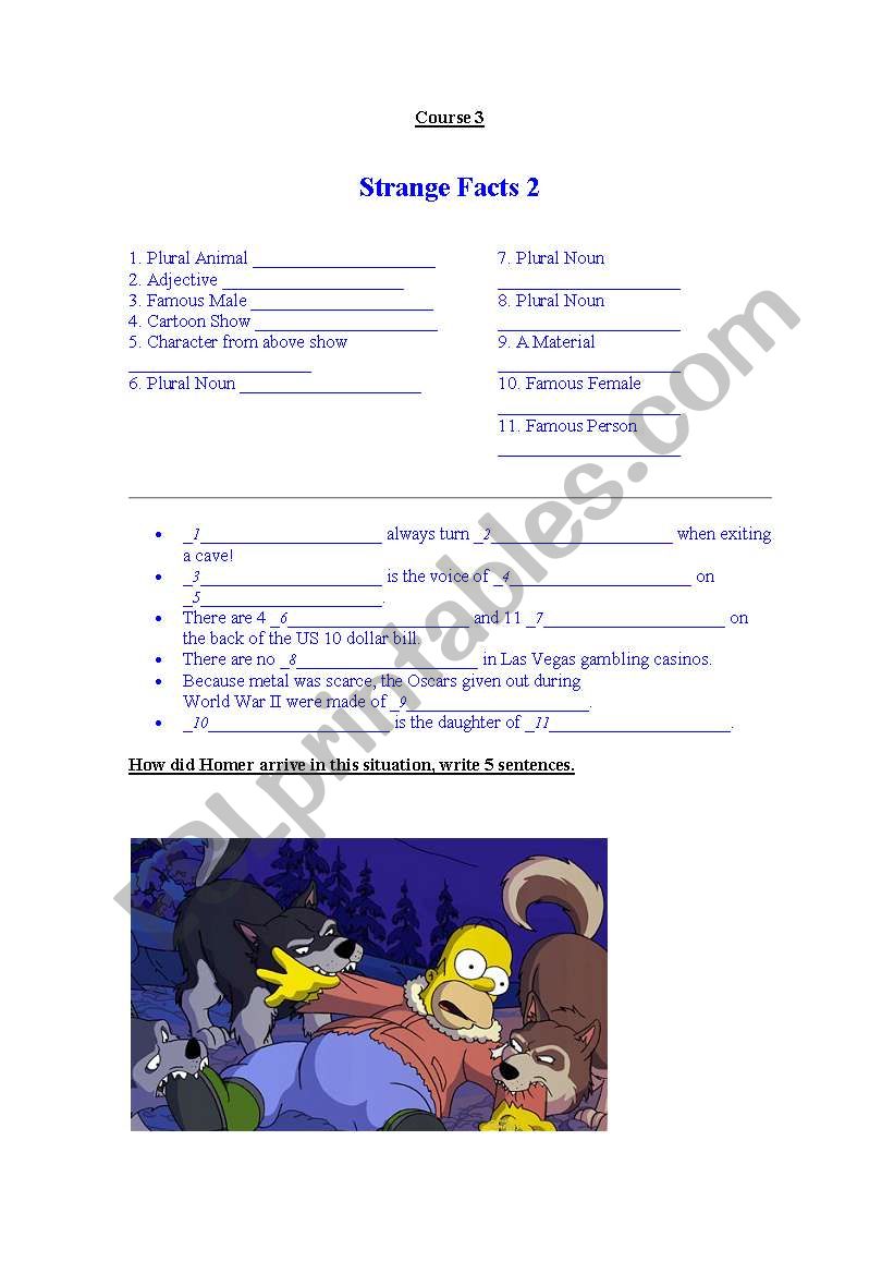 Madlibs worksheet