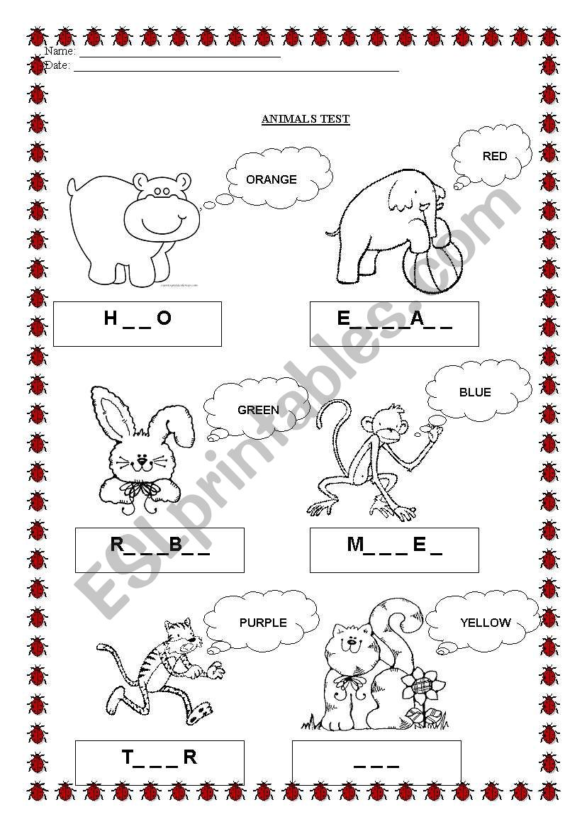 Animals worksheet