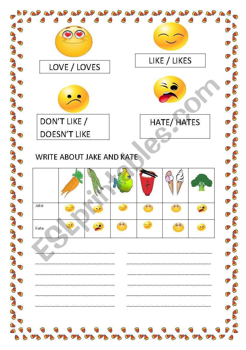 like and hate worksheet