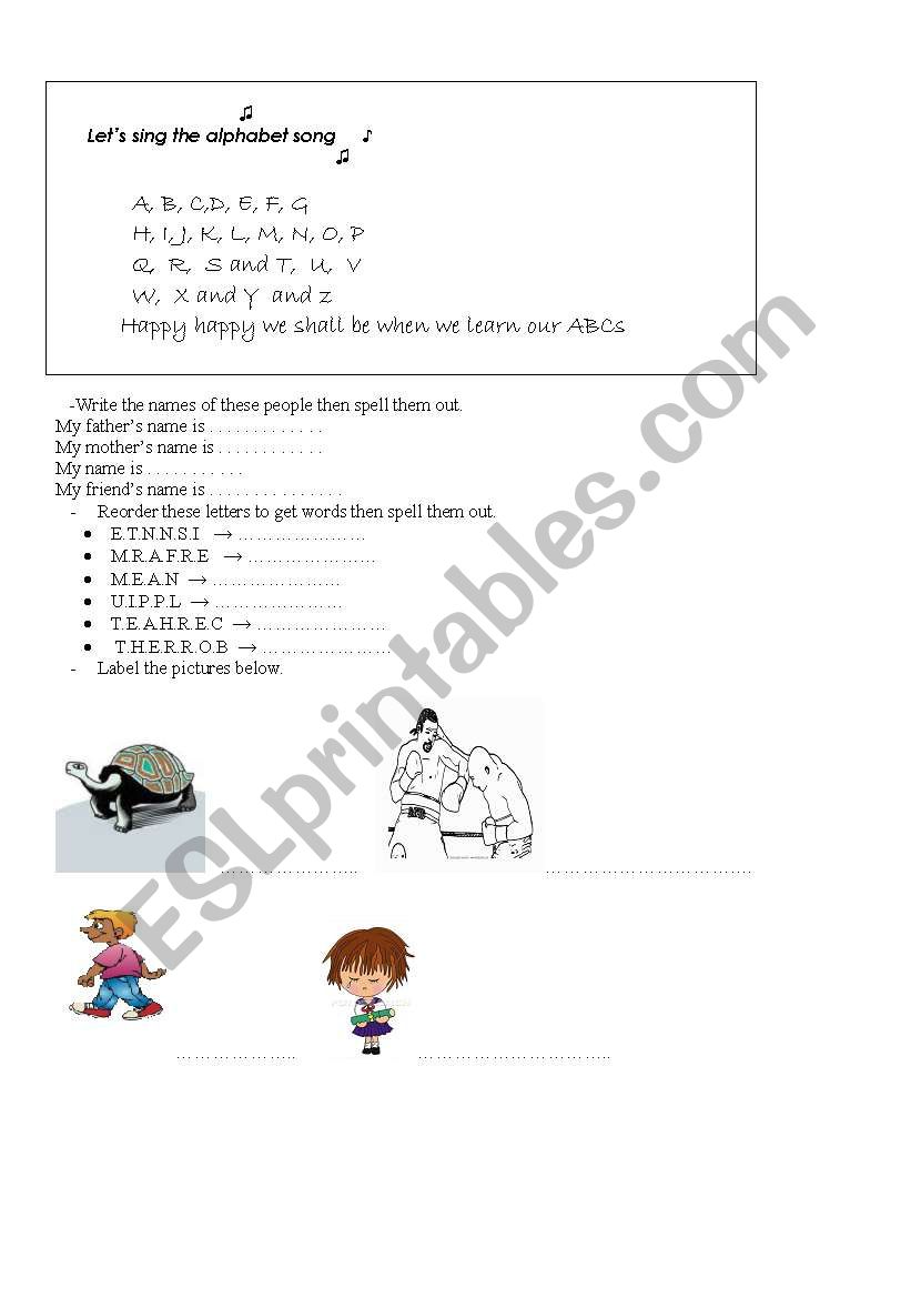 The alphabet song worksheet