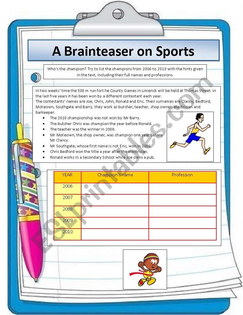 Logic Game Sports worksheet