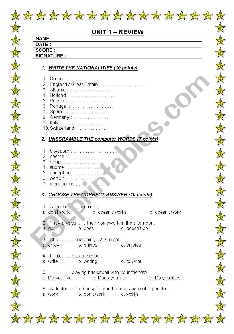 PRESENT SIMPLE - COMPUTER VOCABULARY - NATIONALITIES