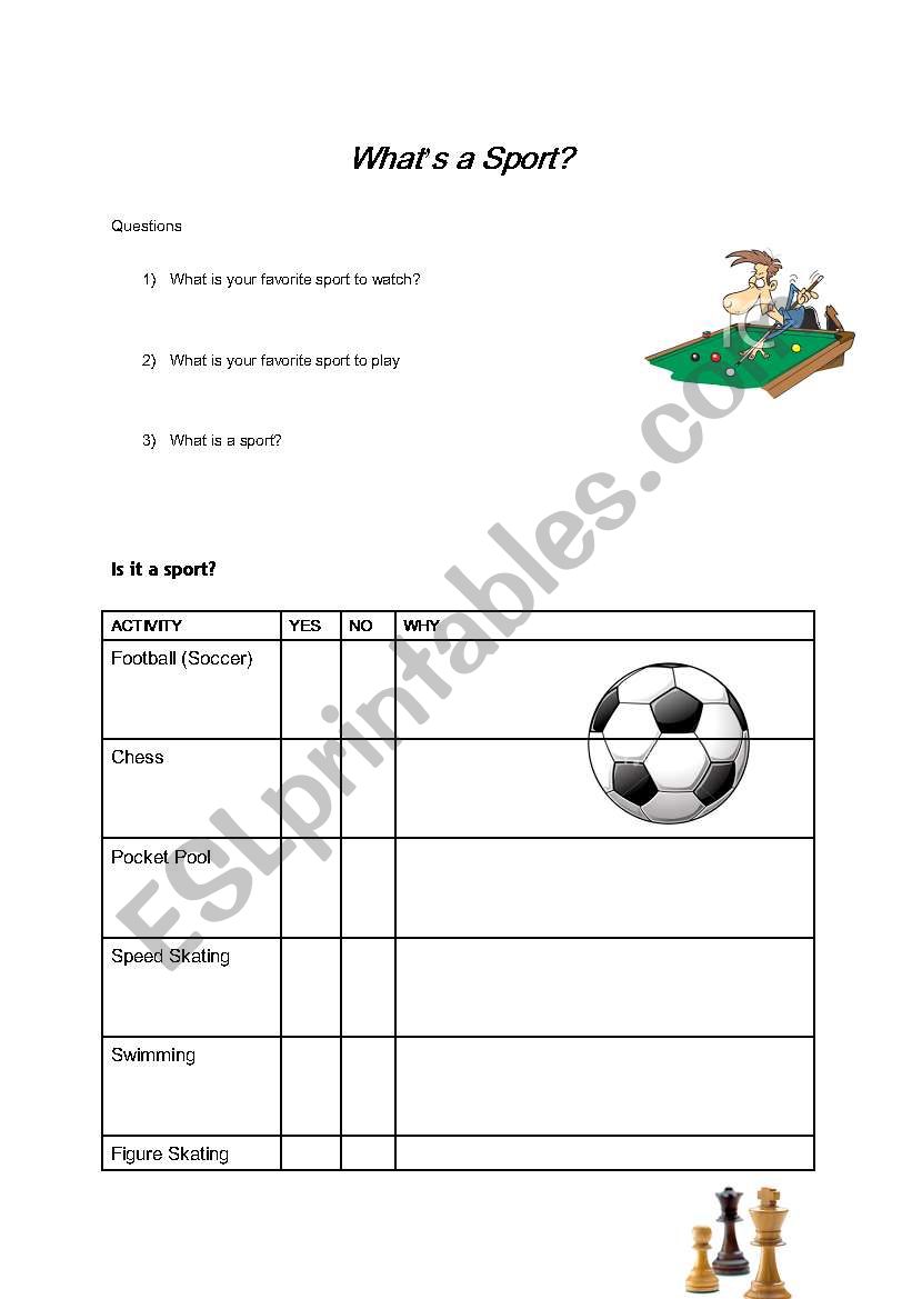What is a sport worksheet