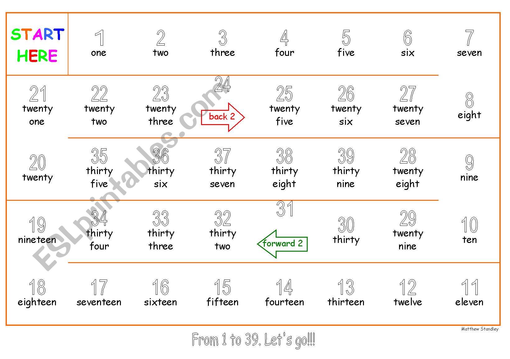 Numbers (1-39) Game-board A3 Colour