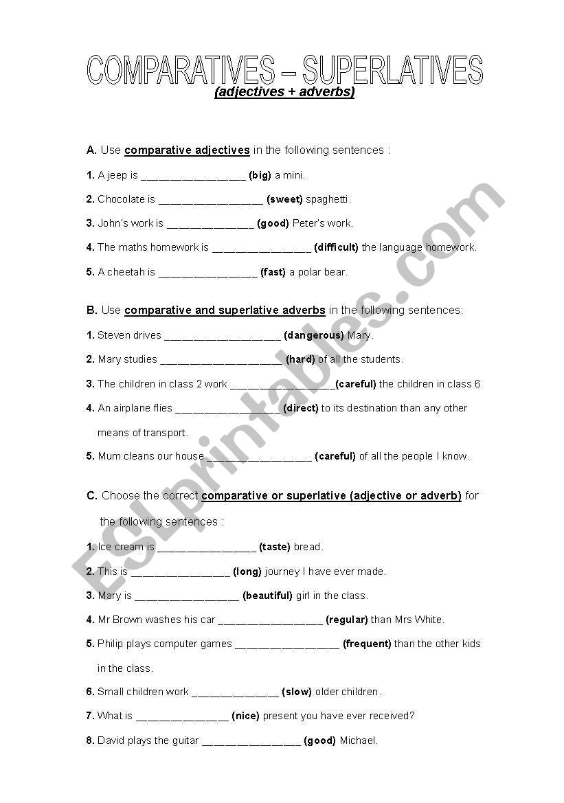 COMPARATIVE - SUPERLATIVE worksheet