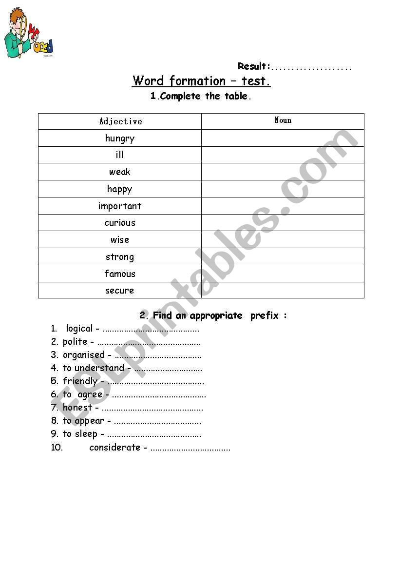 Word formation - Prefixes, making nouns. Test.