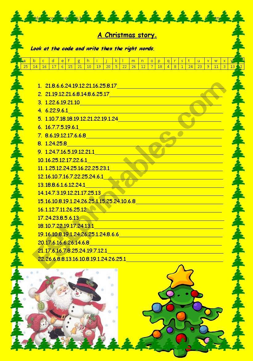 Christmas codes worksheet