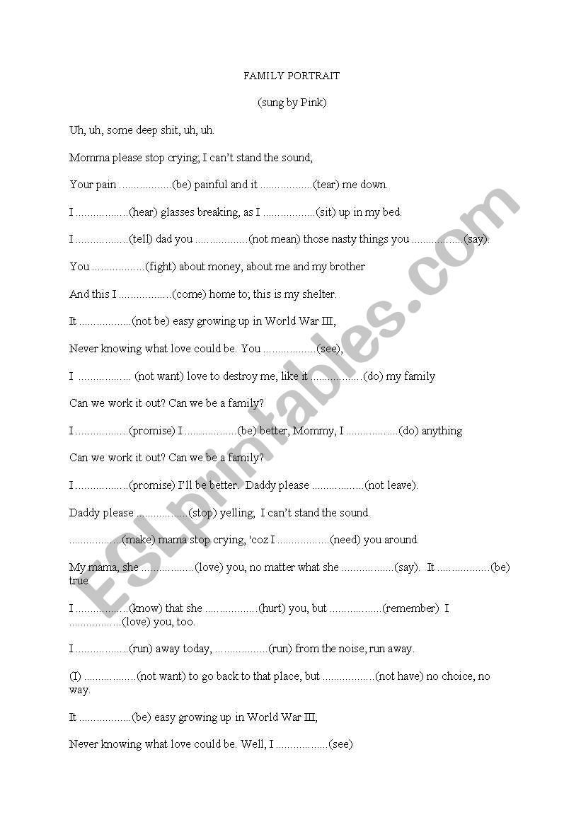 family portrait worksheet