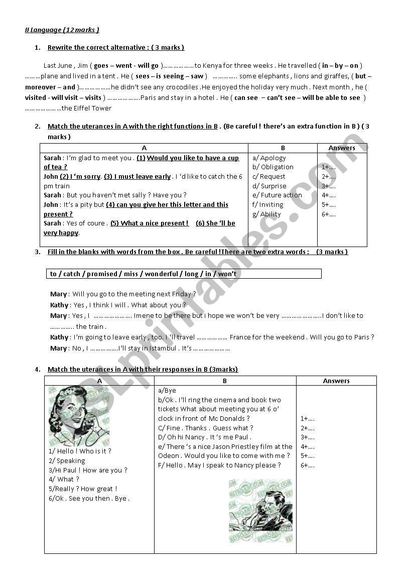 mid- term test n° 1 8 th form - ESL worksheet by sabibou