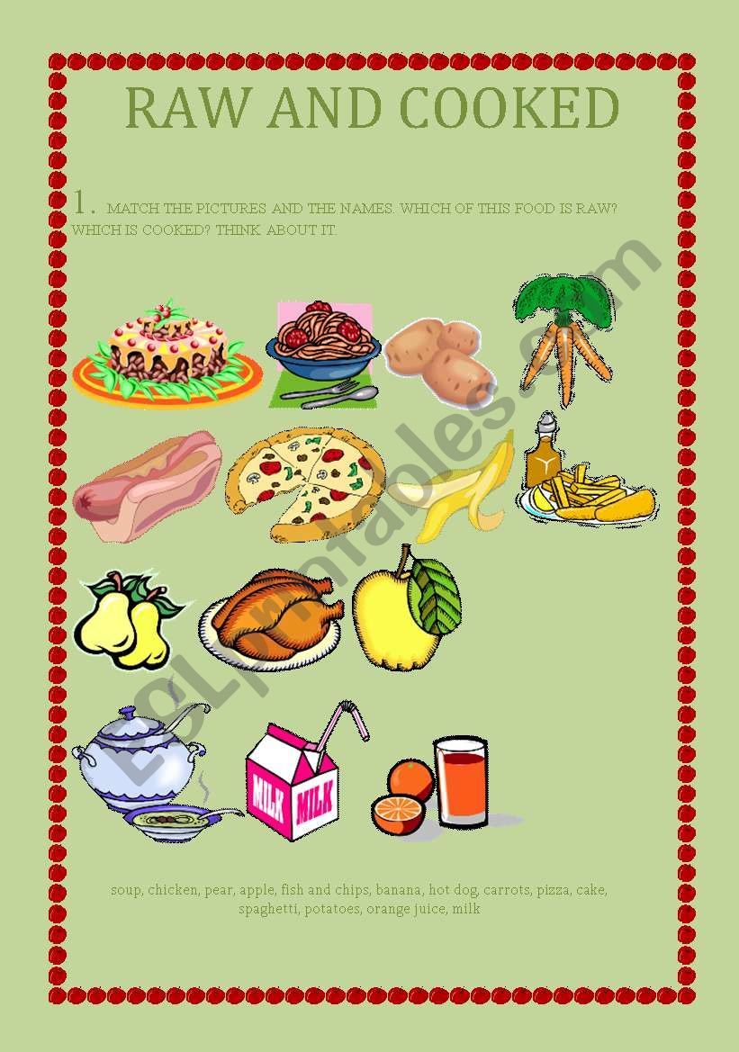 English Worksheets Raw And Cooked