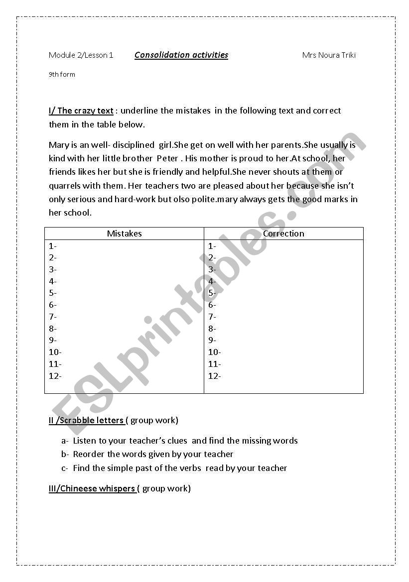 consolidation activities worksheet