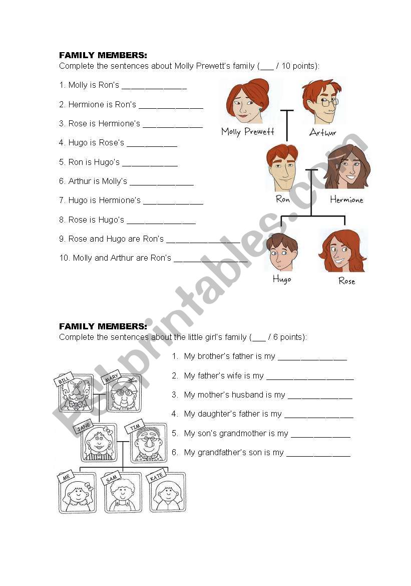 Family Members worksheet