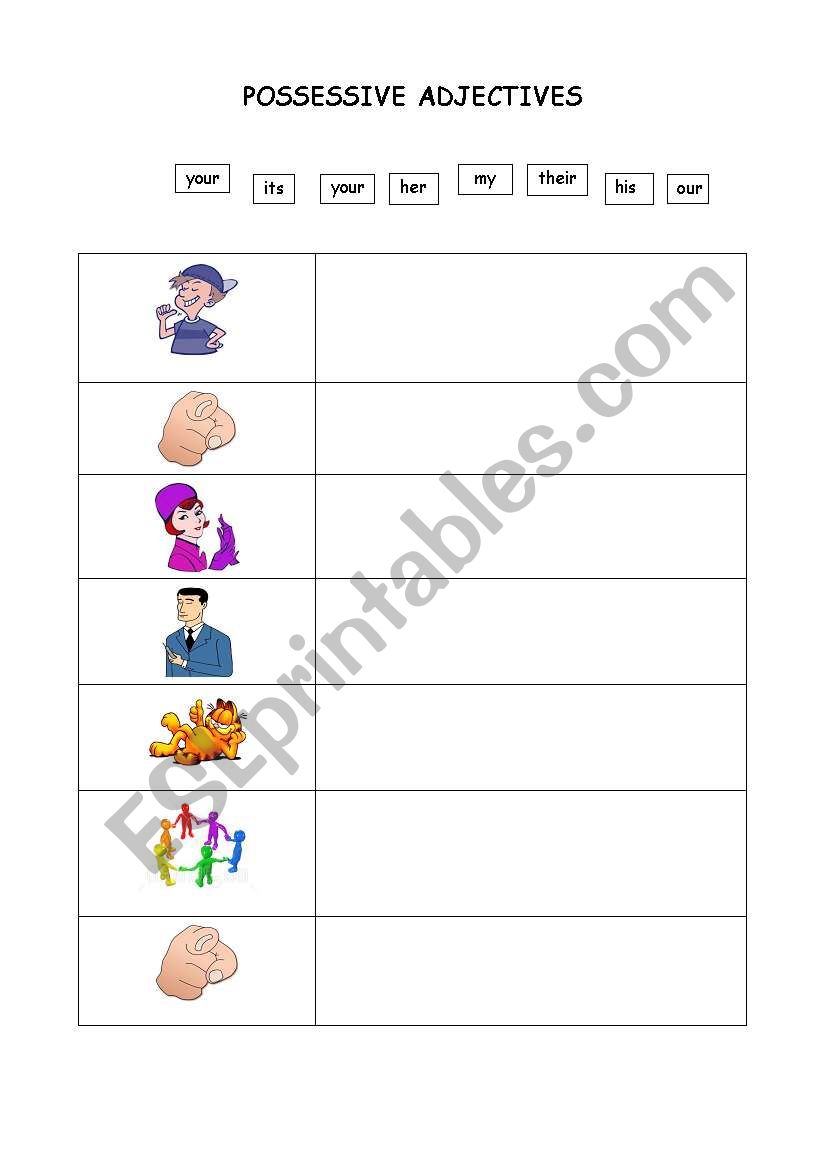 Possessive adjectives chart worksheet