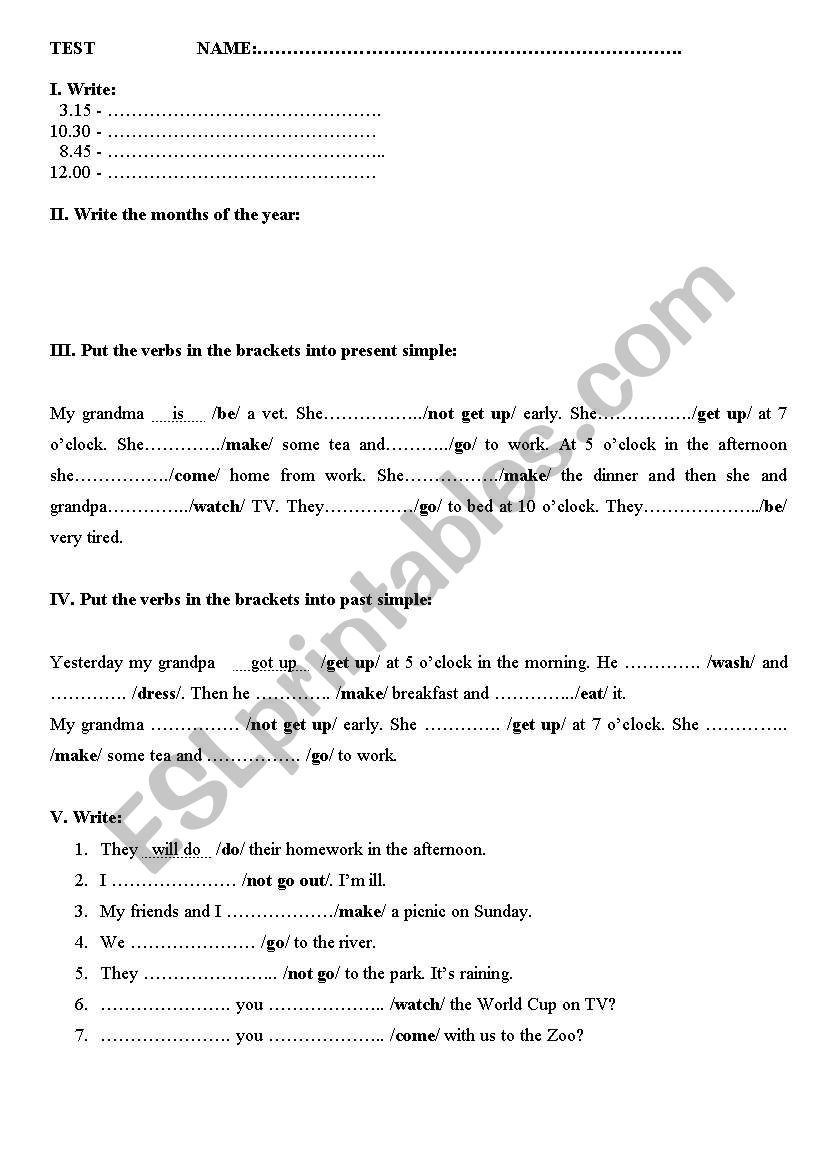 TEST worksheet