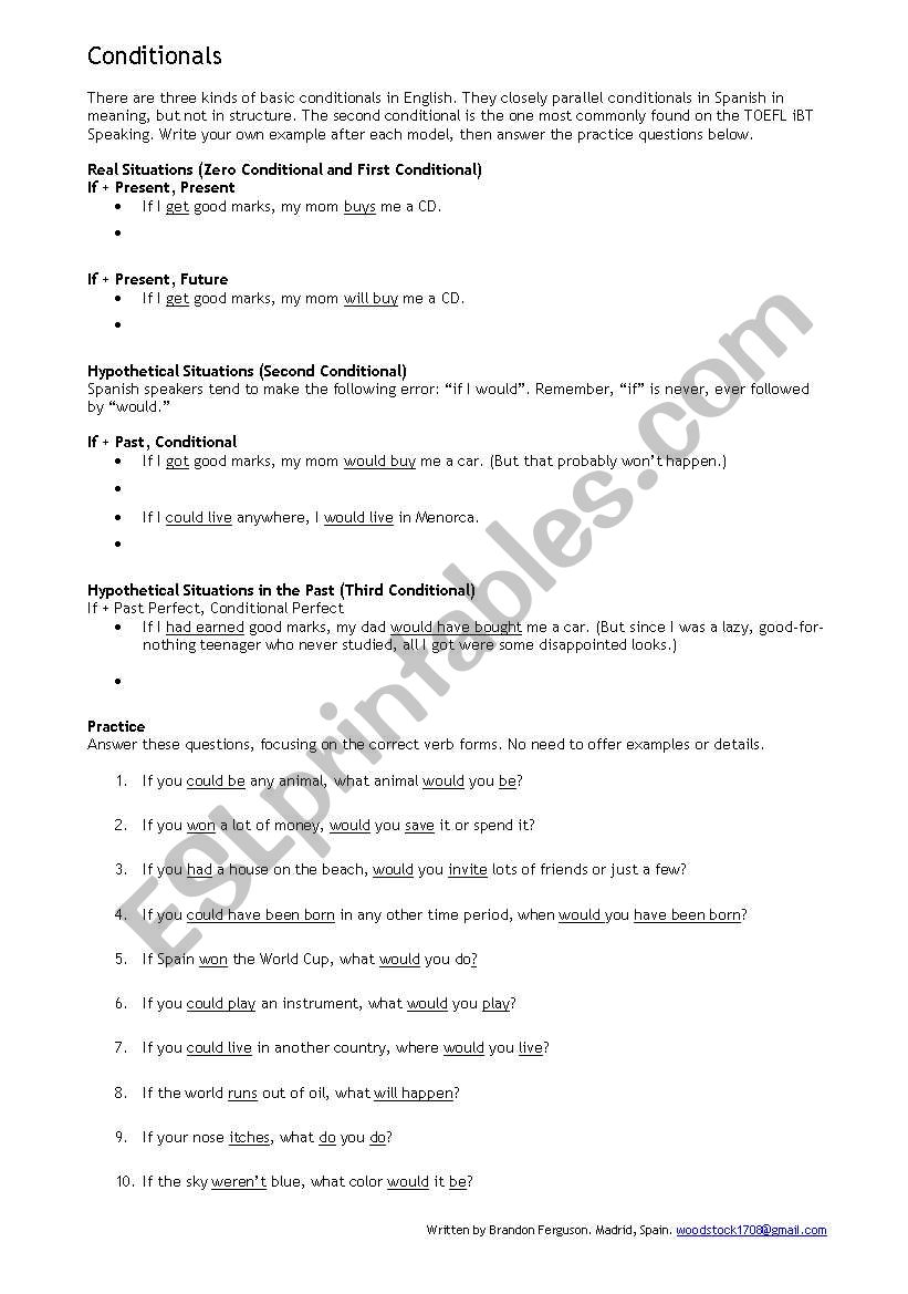 Conditionals for the TOEFL iBT