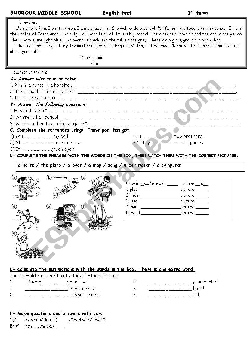 test for beginners worksheet